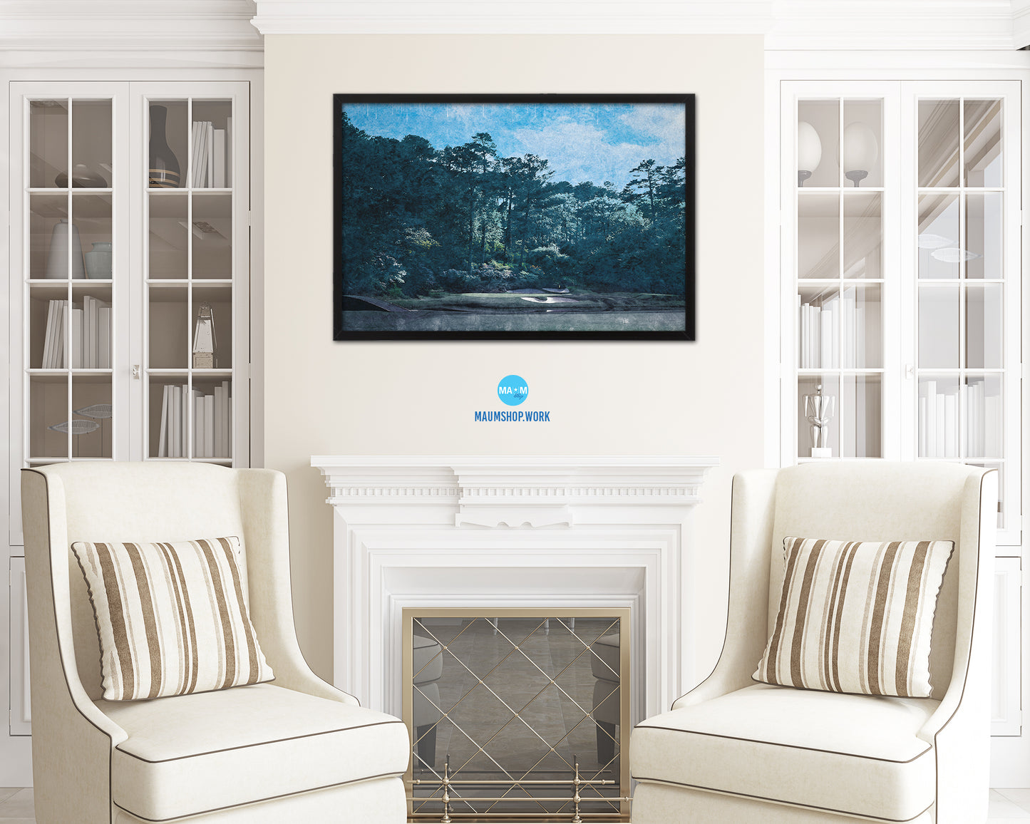 Augusta GA Golf Course, Winter Artwork Painting Print Art Wood Framed Wall Decor Gifts