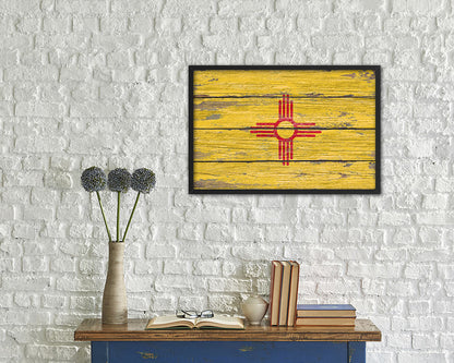 New Mexico State Rustic Flag Wood Framed Paper Prints Wall Art Decor Gifts