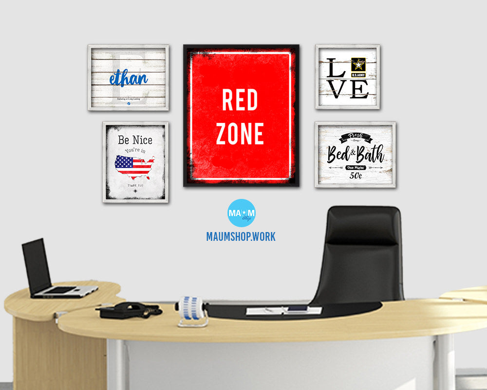 Red Zone Notice Danger Sign Framed Print Home Decor Wall Art Gifts