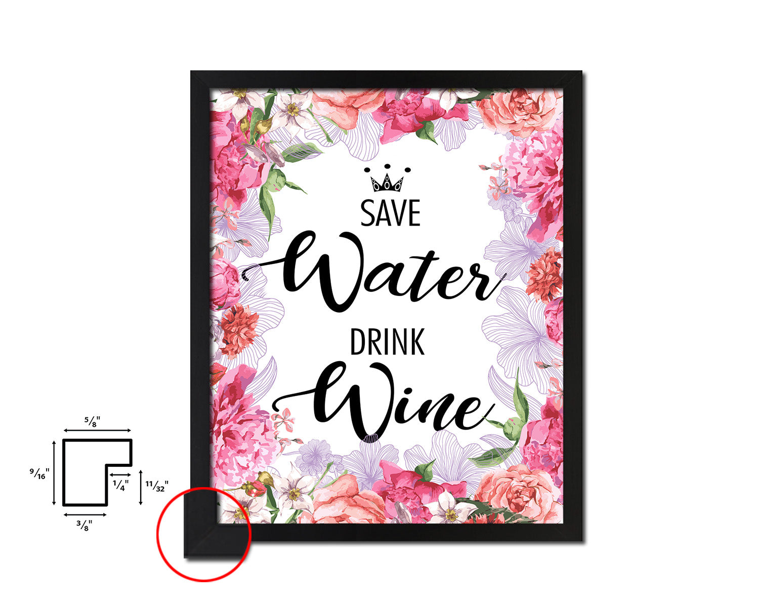 Save water drink wine Words Wood Framed Print Wall Decor Art Gifts