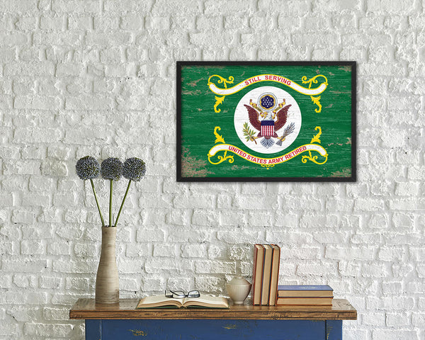 US Army Retired Shabby Chic Military Flag Framed Print Decor Wall Art Gifts