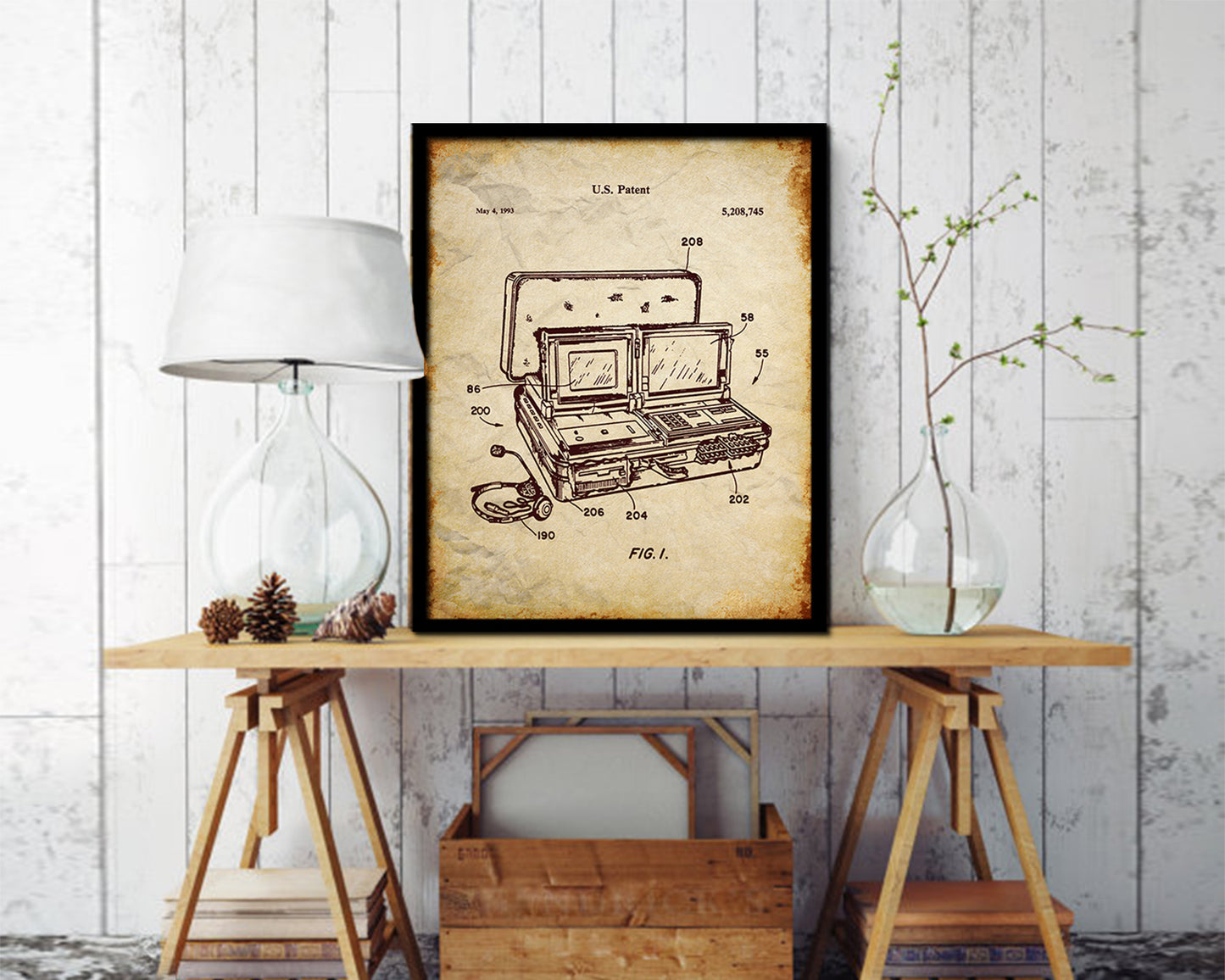Multimedia Interface and Method Computer Vintage Patent Artwork Walnut Frame Gifts