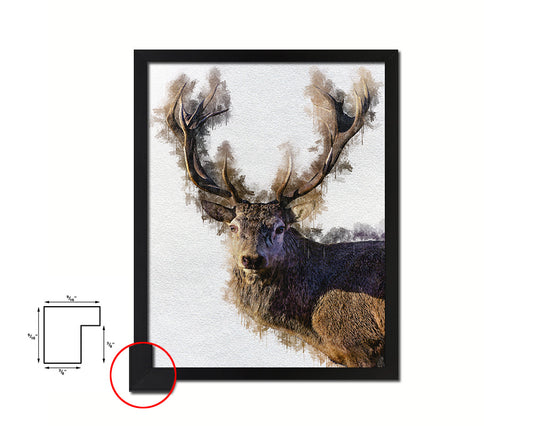 Horn Deer Animal Painting Print Framed Art Home Wall Decor Gifts