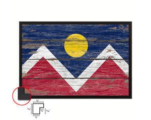 Denver City Colorado State Rustic Flag Wood Framed Paper Prints Decor Wall Art Gifts