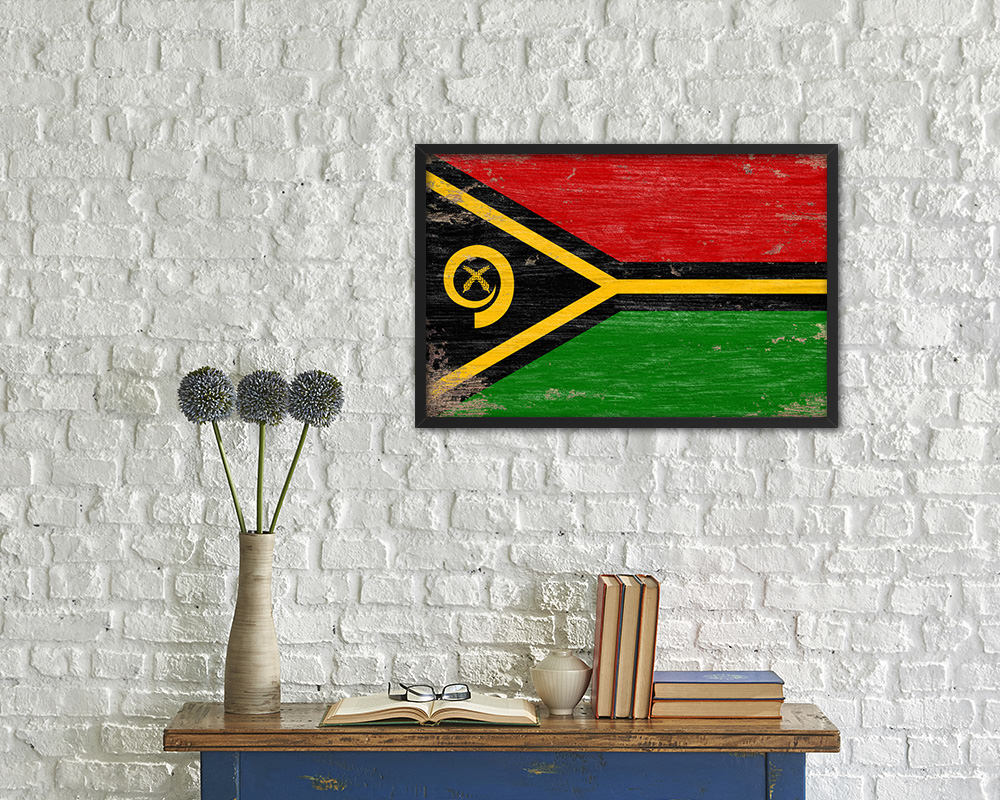 Vanuatu Shabby Chic Country Flag Wood Framed Print Wall Art Decor Gifts