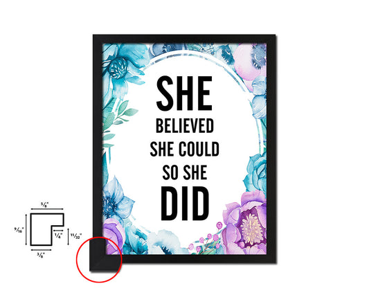 She believed she could so she did Quote Boho Flower Framed Print Wall Decor Art