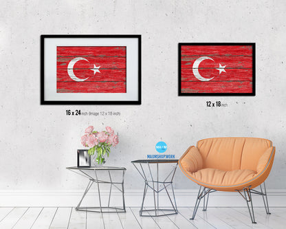 Turkey Country Wood Rustic National Flag Wood Framed Print Wall Art Decor Gifts
