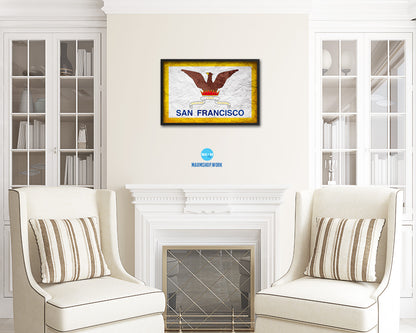 San Francisco City San Francisco State Vintage Flag Wood Framed Prints Decor Wall Art Gifts