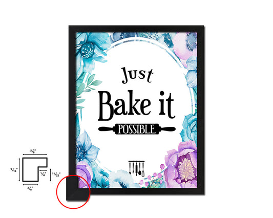 Just bake it possible Quote Boho Flower Framed Print Wall Decor Art