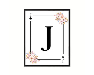 Letter J Personalized Boho Monogram Clover Card Decks Framed Print Wall Art Decor Gifts