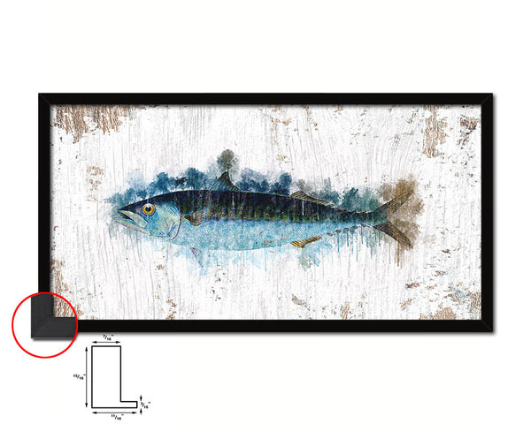 Mackeral Fish Art Wood Frame Shabby Chic Restaurant Sushi Wall Decor Gifts, 10" x 20"