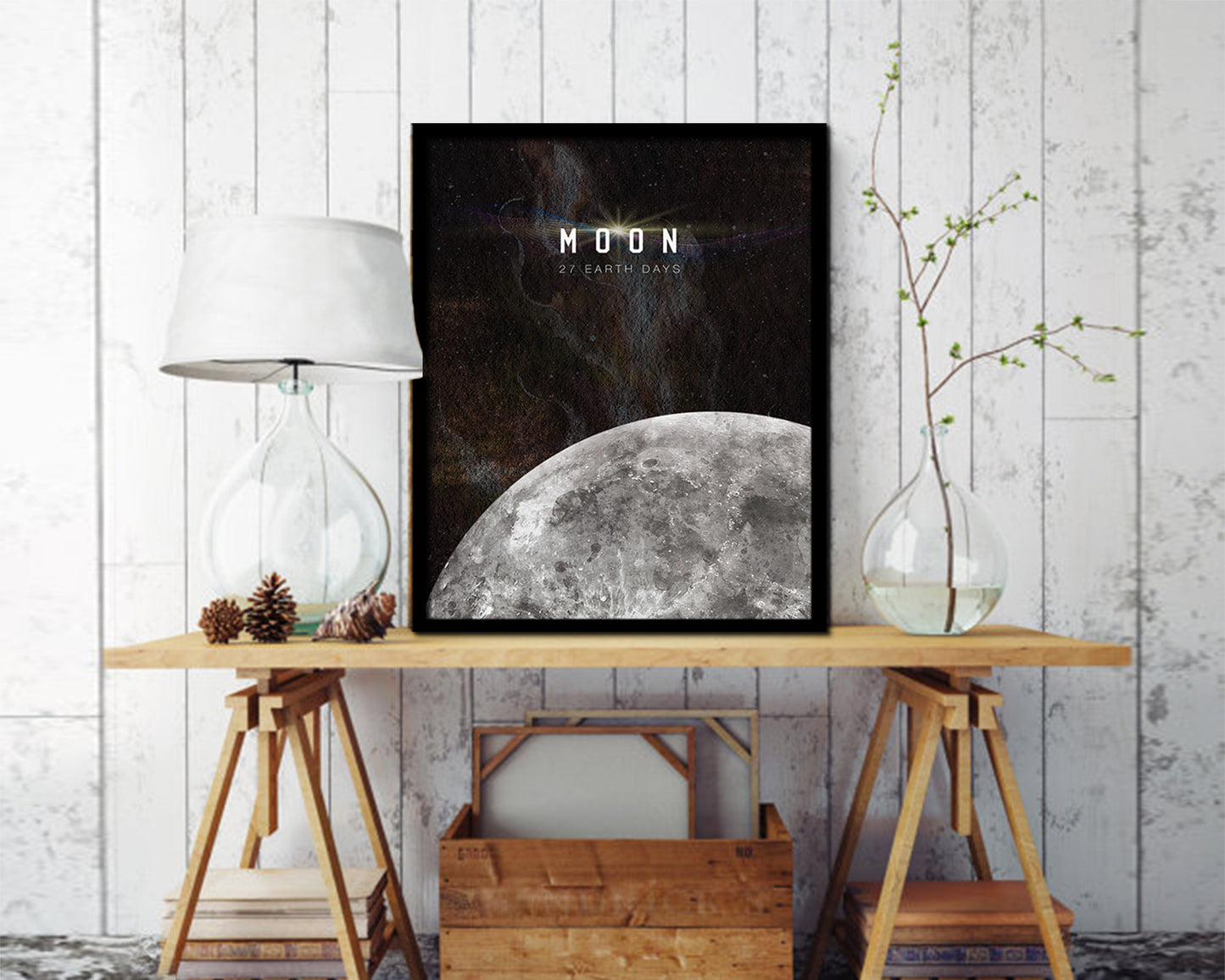 Moon Lunar Phases Length of Year Watercolor  Nursery Framed Prints Home Decor Wall Art Gifts