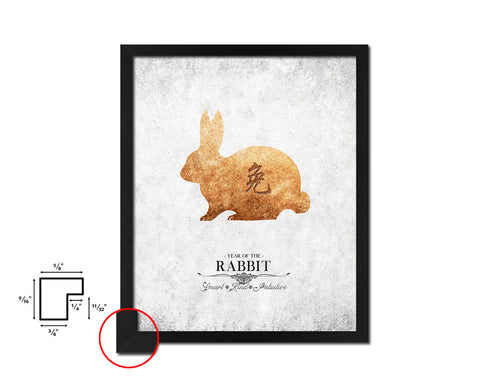 Rabbit Chinese Zodiac Character Black Framed Art Paper Print Wall Art Decor Gifts, White