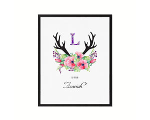 Initial Letter L Watercolor Floral Boho Monogram Art Framed Print Baby Girl Room Wall Decor Gifts
