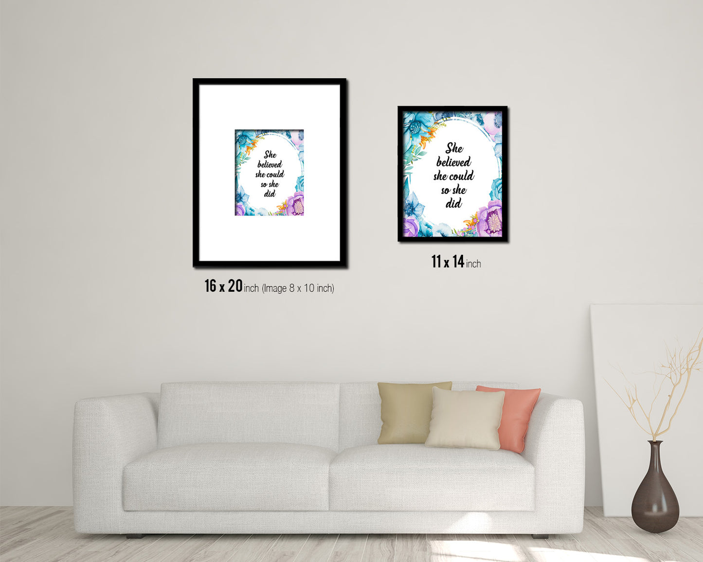 She believed she could so she did Quote Boho Flower Framed Print Wall Decor Art