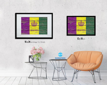 New Orleans Mardis Gras Rustic Flag Wood Framed Paper Prints Decor Wall Art Gifts