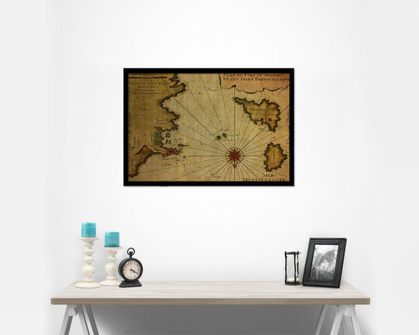 Sicily West and Aegadian Islands French Vintage Map Framed Print Art Wall Decor Gifts