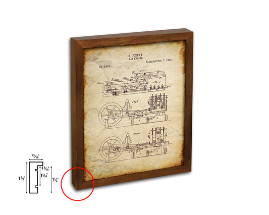 Gas Engine Train Vintage Patent Artwork Walnut Frame Gifts