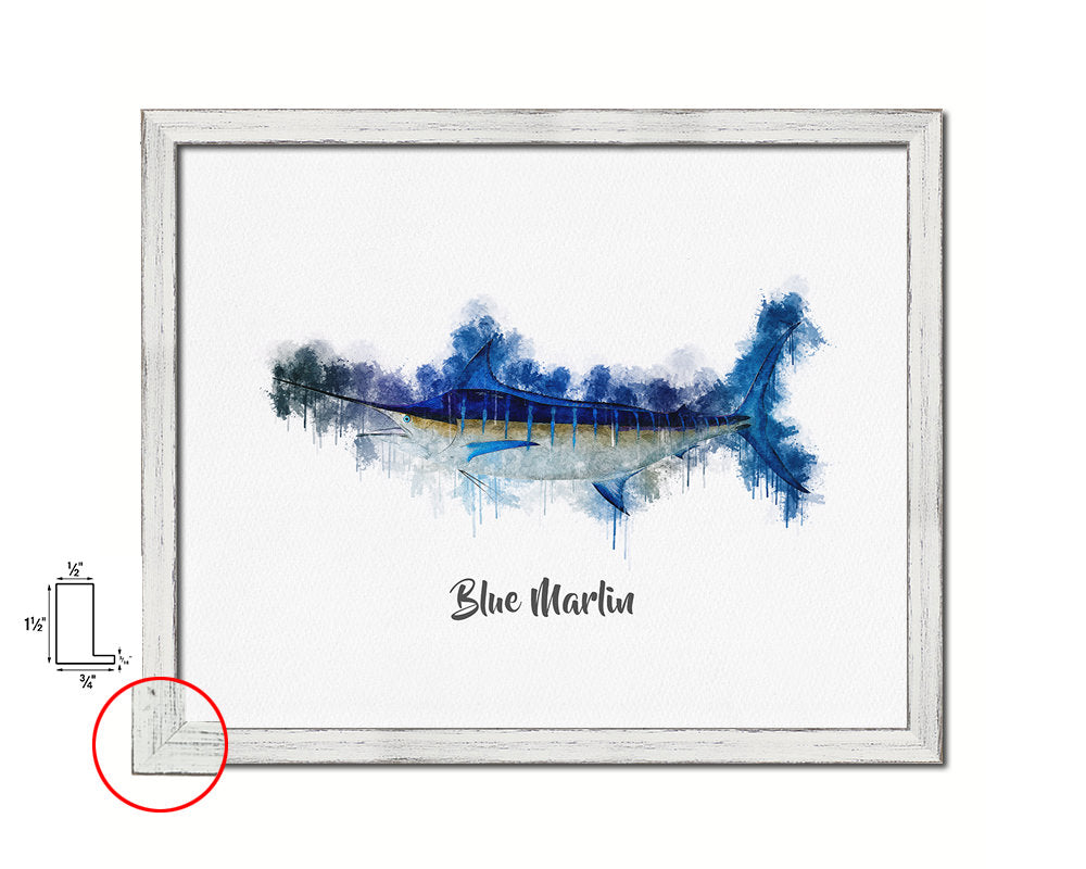 Blue Marlin Fish Framed Prints Modern Restaurant Sushi Bar Watercolor Wall Art Decor