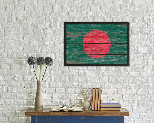 Bangladesh Country Wood Rustic National Flag Wood Framed Print Wall Art Decor Gifts