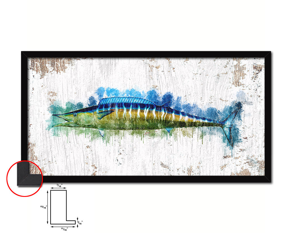 Wahoo Fish Art Wood Frame Shabby Chic Restaurant Sushi Wall Decor Gifts, 10" x 20"