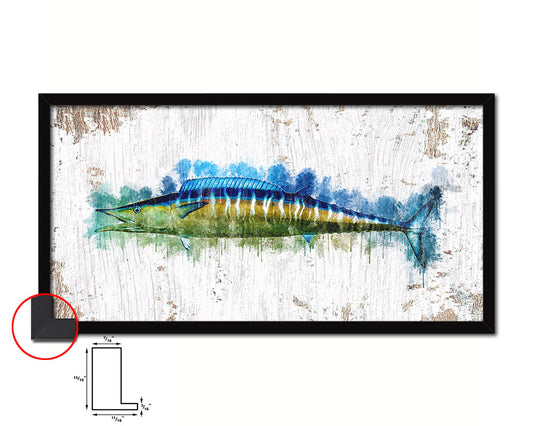 Wahoo Fish Art Wood Frame Shabby Chic Restaurant Sushi Wall Decor Gifts, 10" x 20"