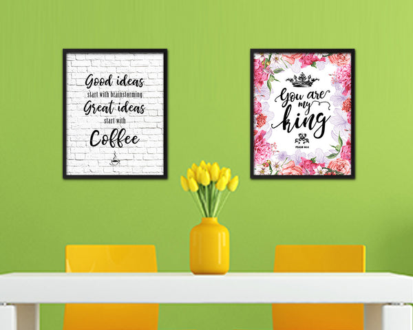 Good ideas start with brainstorming great ideas start with coffee Quote Framed Artwork Print Wall Decor Art Gifts