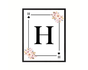 Letter H Personalized Boho Monogram Spade Card Decks Framed Print Wall Art Decor Gifts