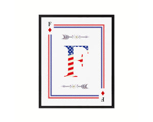 Letter F Custom Monogram Decks Diamond American Flag Framed Print Wall Art Decor Gifts