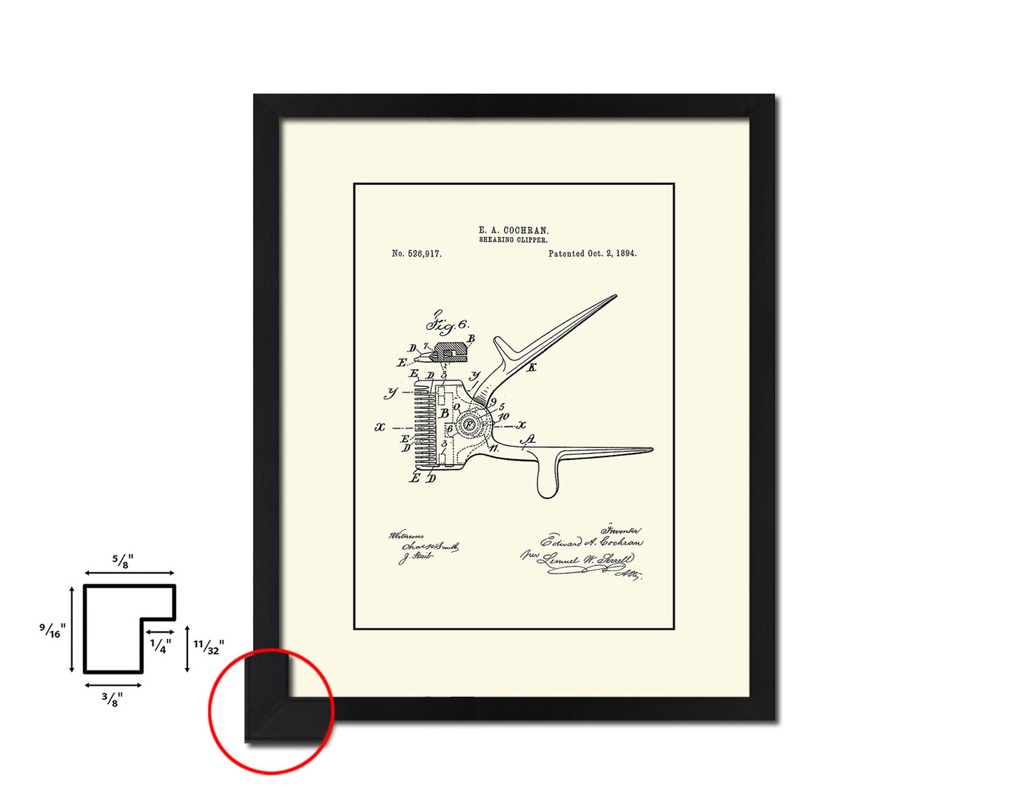 Shearing Clipper Barbershop Vintage Patent Artwork Black Frame Print Wall Art Decor Gifts