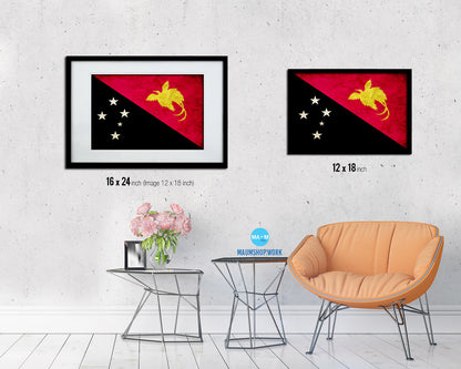 Papua New Guinea Country Vintage Flag Wood Framed Print Wall Art Decor Gifts