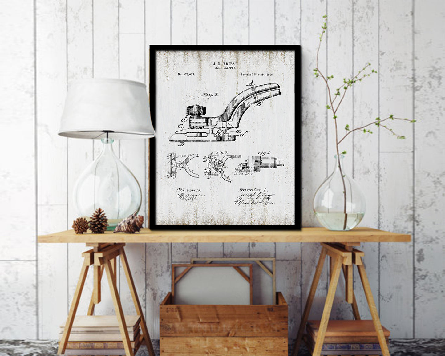 Hair Clipper Barbershop Vintage Patent Artwork Black Frame Print Wall Art Decor Gifts
