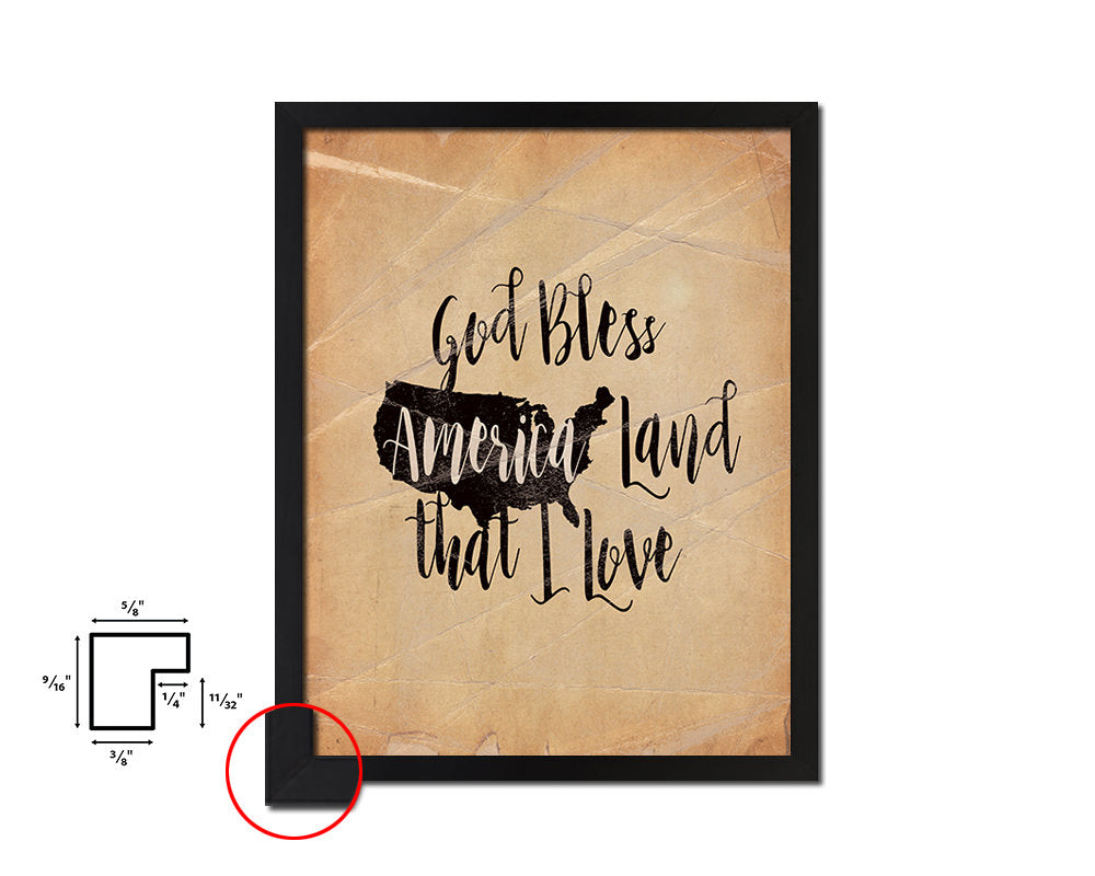 God bless America land that I love Quote Paper Artwork Framed Print Wall Decor Art