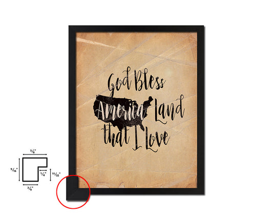 God bless America land that I love Quote Paper Artwork Framed Print Wall Decor Art