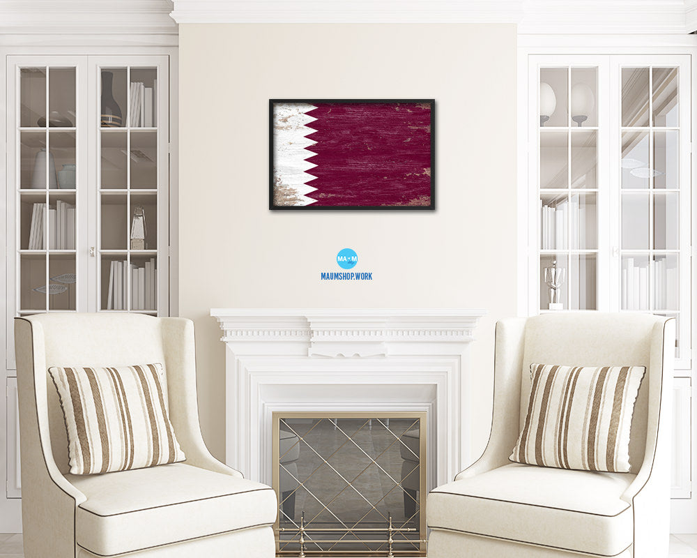 Qatar Shabby Chic Country Flag Wood Framed Print Wall Art Decor Gifts