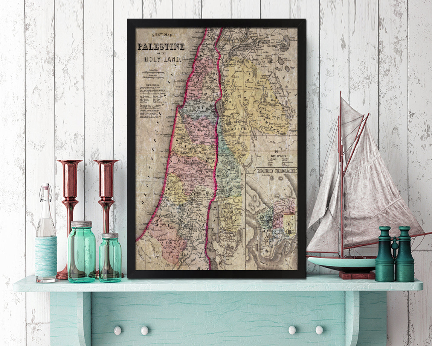 Palestine Israel Jerusalem Historical Map Wood Framed Print Art Wall Decor Gifts