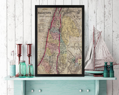 Palestine Israel Jerusalem Historical Map Wood Framed Print Art Wall Decor Gifts