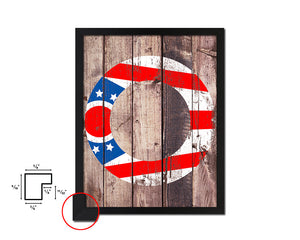 Ohio State Initial Flag Wood Framed Paper Print Decor Wall Art Gifts, Wood