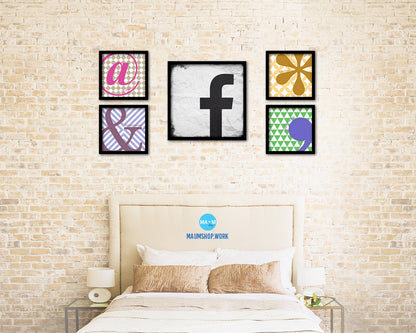 Facebook Social Media Symbol Icons logo Wood Framed Print Home Decor Wall Art Gifts