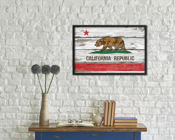 California State Rustic Flag Wood Framed Paper Prints Wall Art Decor Gifts