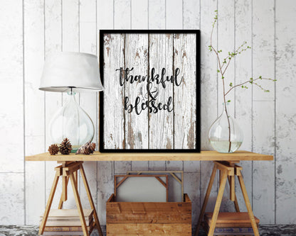 Thankful & Blessed Quote Framed Print Home Decor Wall Art Gifts
