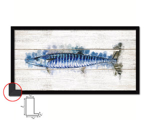 Wahoo Fish Art Wood Framed White Wash Restaurant Sushi Wall Decor Gifts, 10" x 20"
