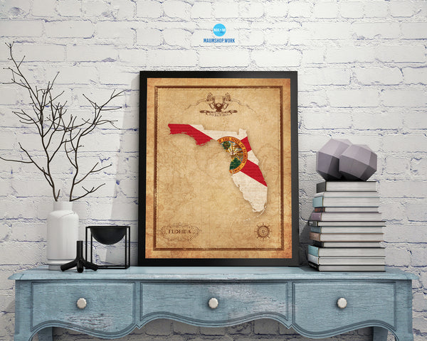 Florida State Vintage Map Wood Framed Paper Print  Wall Art Decor Gifts