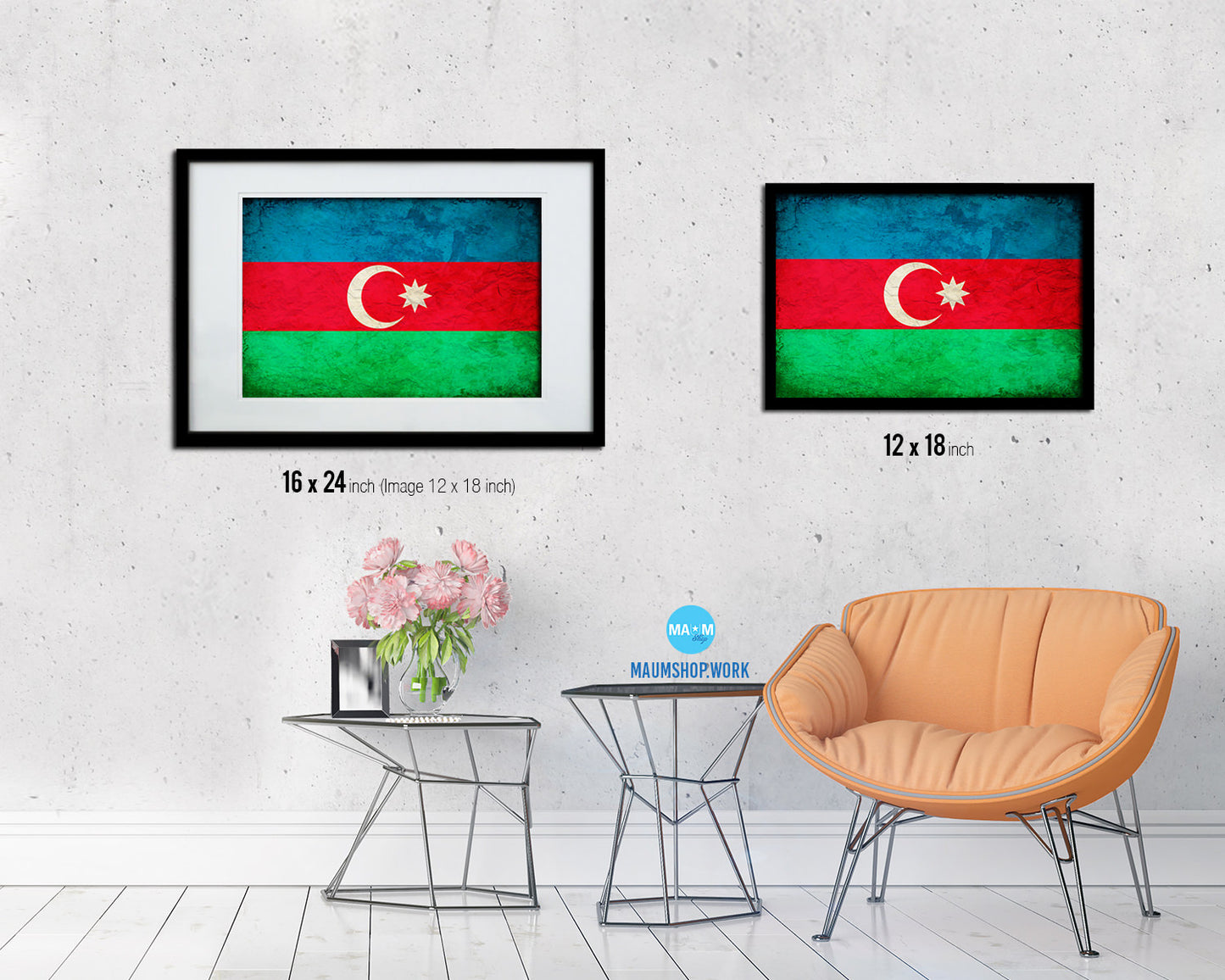 Azerbaijan Country Vintage Flag Wood Framed Print Wall Art Decor Gifts