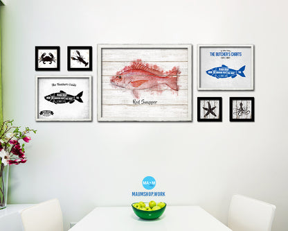 Red Snapper Fish Framed Prints Modern Restaurant Sushi Bar Watercolor Wall Art Decor