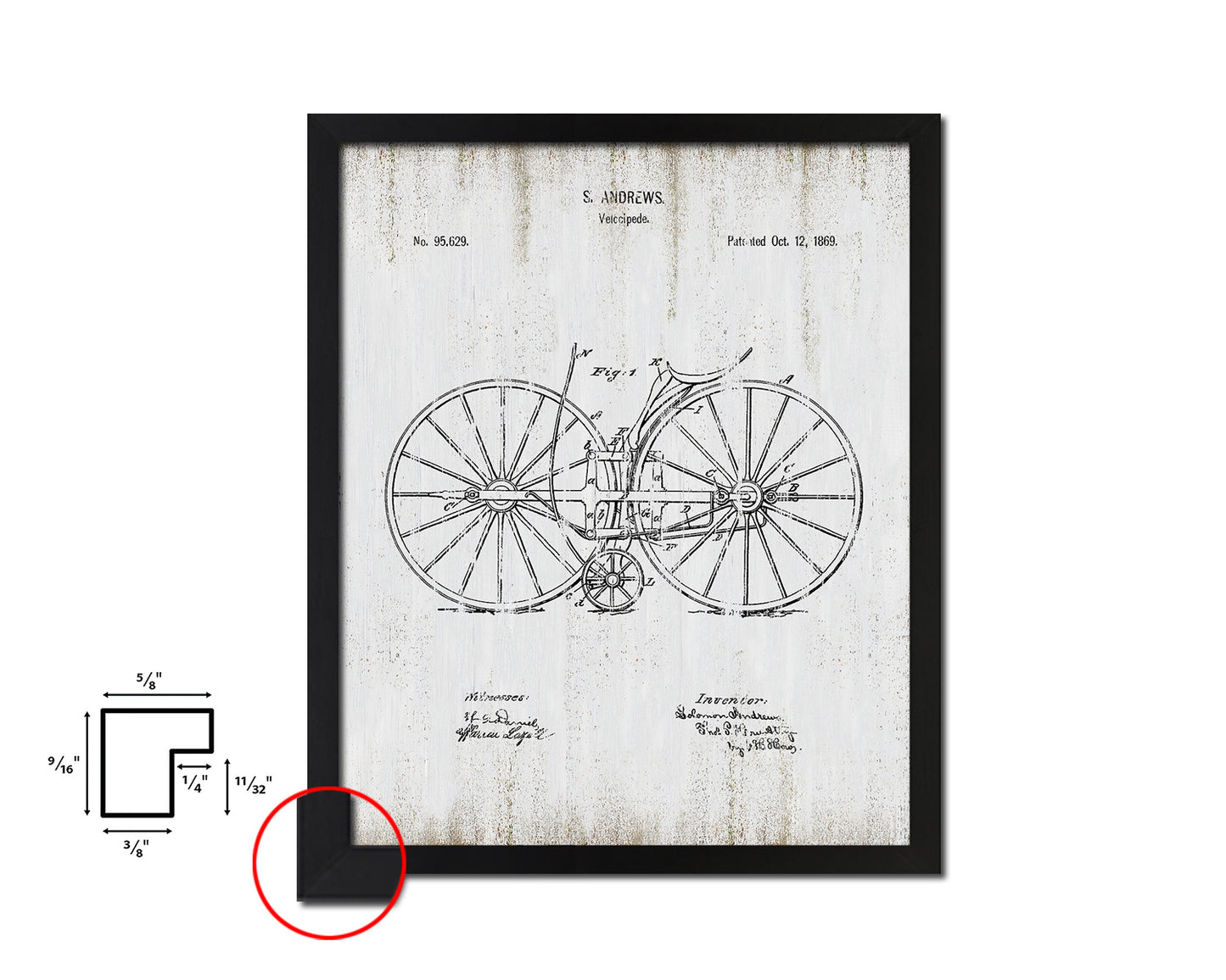 Velocipede Bicycle Vintage Patent Artwork Black Frame Print Wall Art Decor Gifts