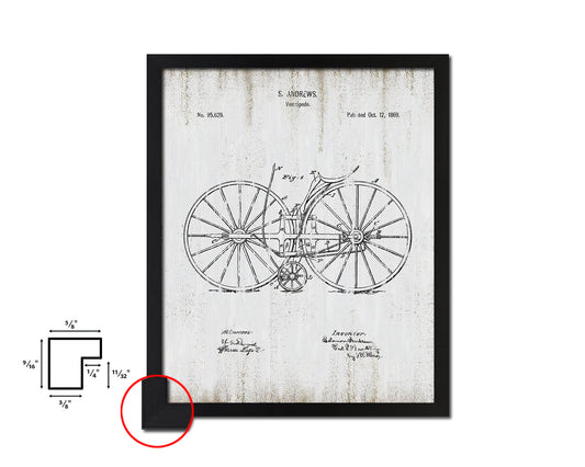 Velocipede Bicycle Vintage Patent Artwork Black Frame Print Wall Art Decor Gifts
