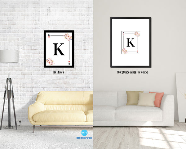 Letter K Personalized Boho Monogram Heart Playing Decks Framed Print Wall Art Decor Gifts