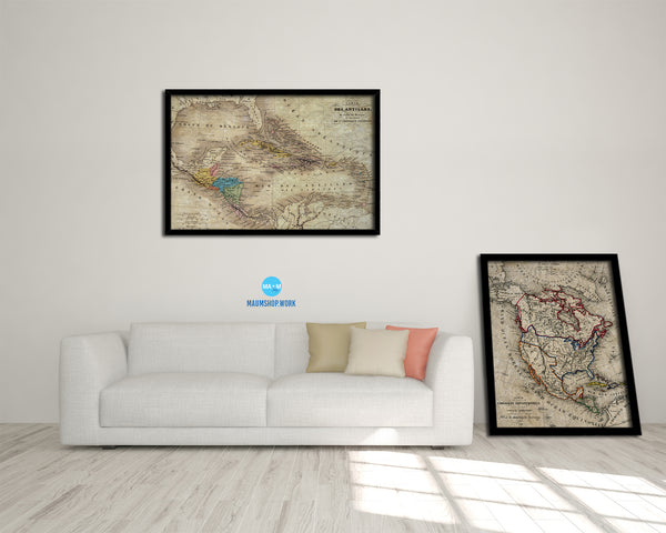 West Indies Caribbean 1870 Historical Map Framed Print Art Wall Decor Gifts