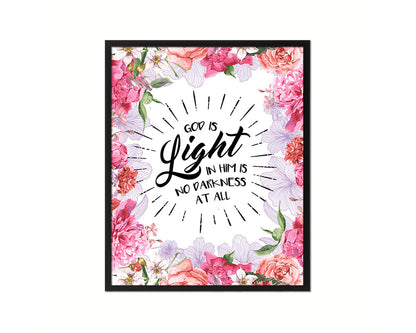 God is Ligfht in him is no darkness at all Quote Wood Framed Print Home Decor Wall Art Gifts